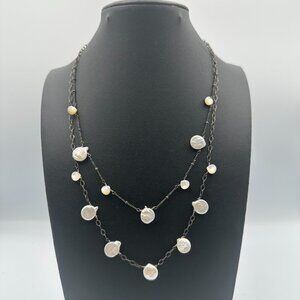 Athena Designs Coin Pearl Necklace Sterling Silver Freshwater Layered 18 Inch